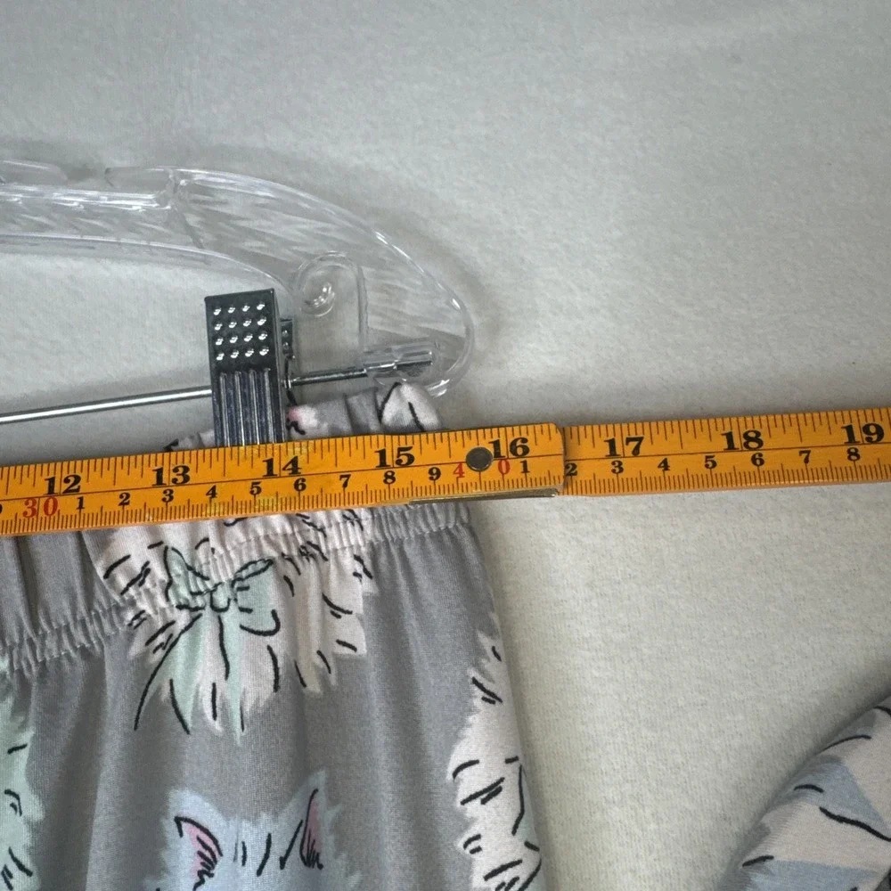 Munki Munki Pajama Set XL Gray Pastel Cat Face Bow Print Button Up Super Soft - Picture 6 of 11